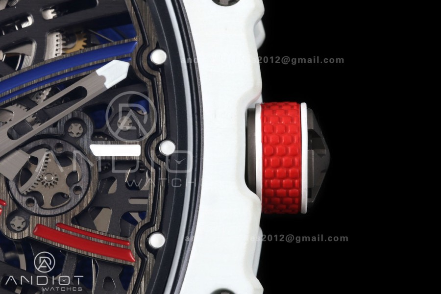 RICH Maker's 1:1 RM67-02 White NTPT France Blue/Red/White Skeleton Dial CRMA7 Super Clone Pro V2