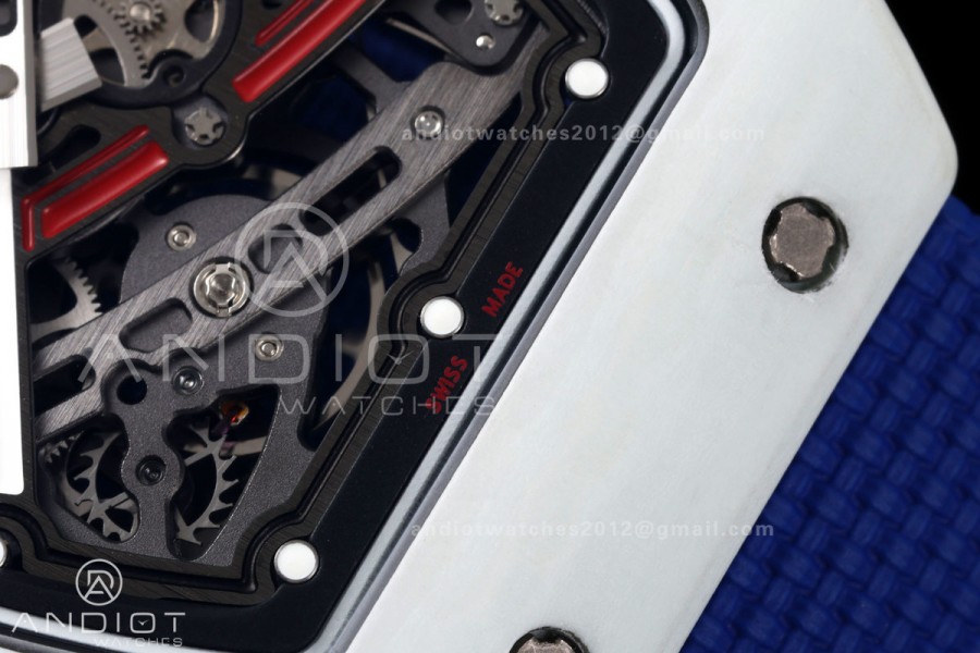 RICH Maker's 1:1 RM67-02 White NTPT France Blue/Red/White Skeleton Dial CRMA7 Super Clone Pro V2