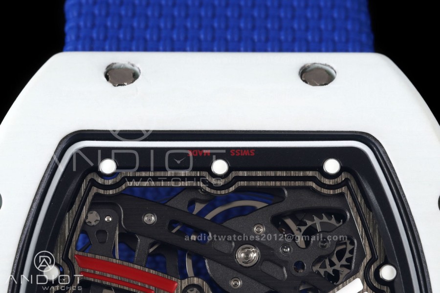 RICH Maker's 1:1 RM67-02 White NTPT France Blue/Red/White Skeleton Dial CRMA7 Super Clone Pro V2