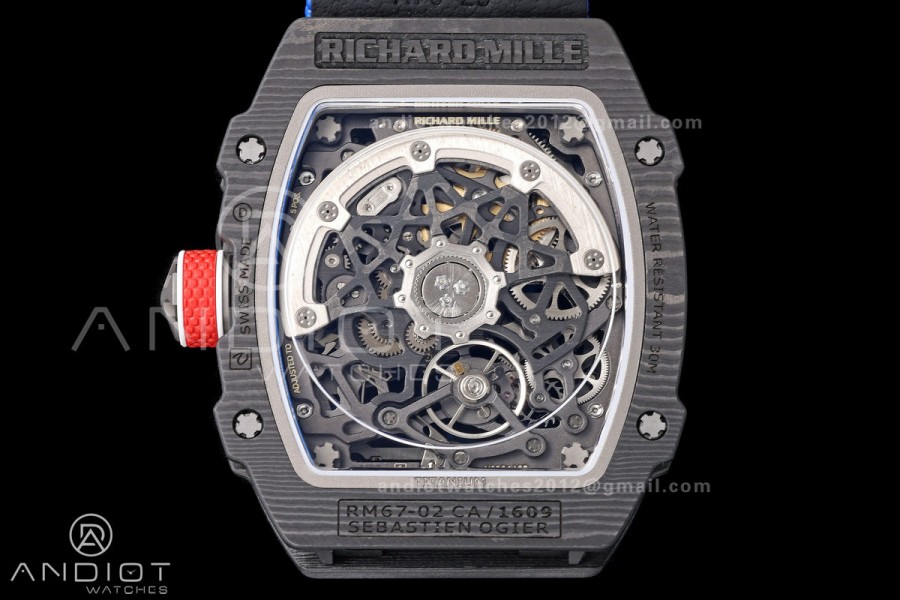 RICH Maker's 1:1 RM67-02 Black NTPT France Blue/Red/White Skeleton Dial CRMA7 Super Clone Pro V2