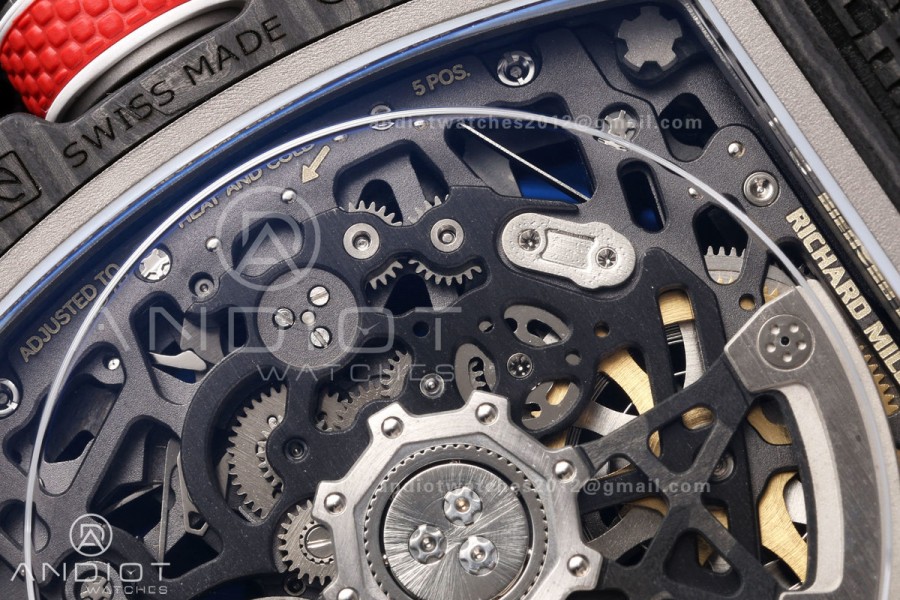 RICH Maker's 1:1 RM67-02 Black NTPT France Blue/Red/White Skeleton Dial CRMA7 Super Clone Pro V2