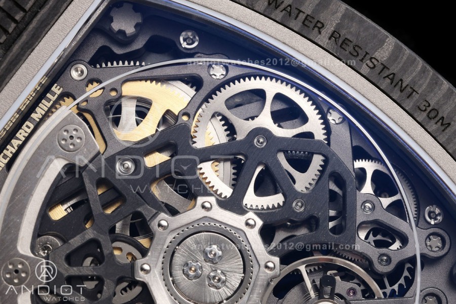 RICH Maker's 1:1 RM67-02 Black NTPT France Blue/Red/White Skeleton Dial CRMA7 Super Clone Pro V2