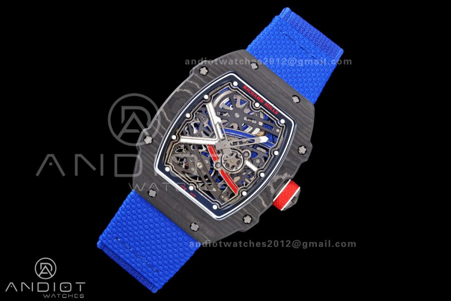 RICH Maker's 1:1 RM67-02 Black NTPT France Blue/Red/White Skeleton Dial CRMA7 Super Clone Pro V2
