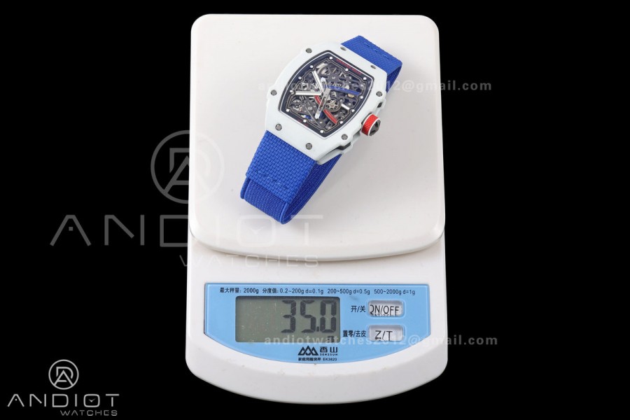 RICH Maker's 1:1 RM67-02 Black NTPT France Blue/Red/White Skeleton Dial CRMA7 Super Clone Pro V2