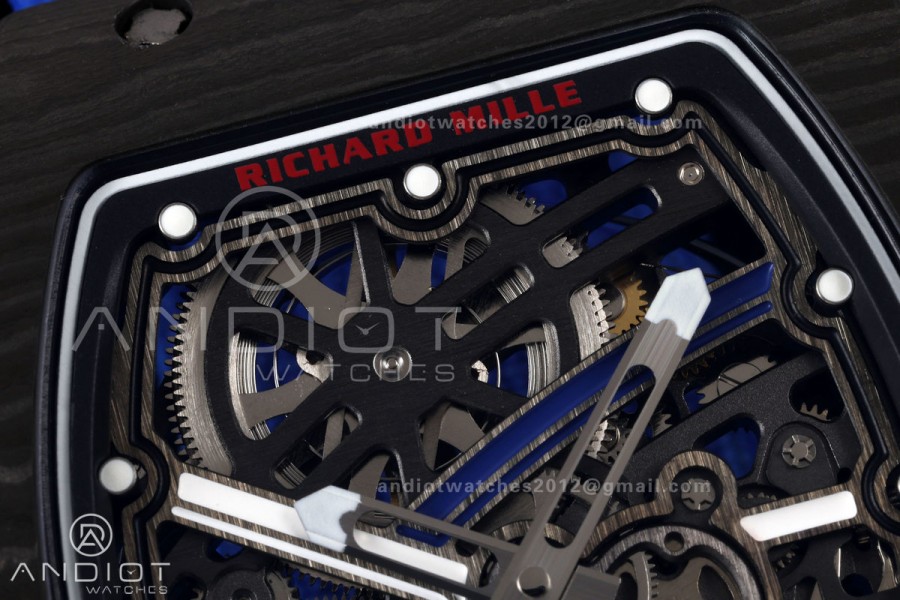 RICH Maker's 1:1 RM67-02 Black NTPT France Blue/Red/White Skeleton Dial CRMA7 Super Clone Pro V2