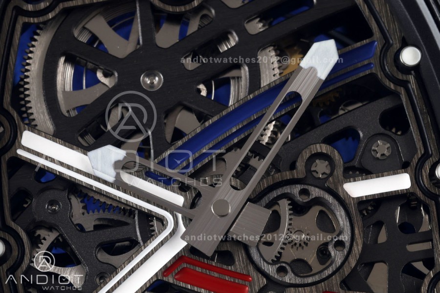 RICH Maker's 1:1 RM67-02 Black NTPT France Blue/Red/White Skeleton Dial CRMA7 Super Clone Pro V2