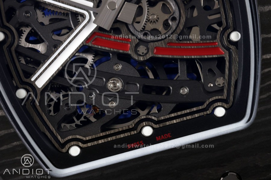 RICH Maker's 1:1 RM67-02 Black NTPT France Blue/Red/White Skeleton Dial CRMA7 Super Clone Pro V2