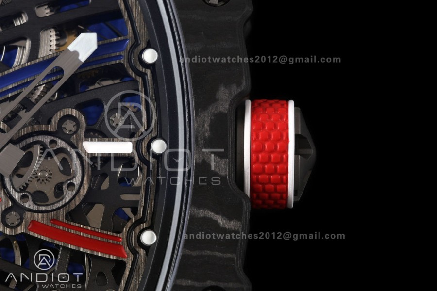 RICH Maker's 1:1 RM67-02 Black NTPT France Blue/Red/White Skeleton Dial CRMA7 Super Clone Pro V2