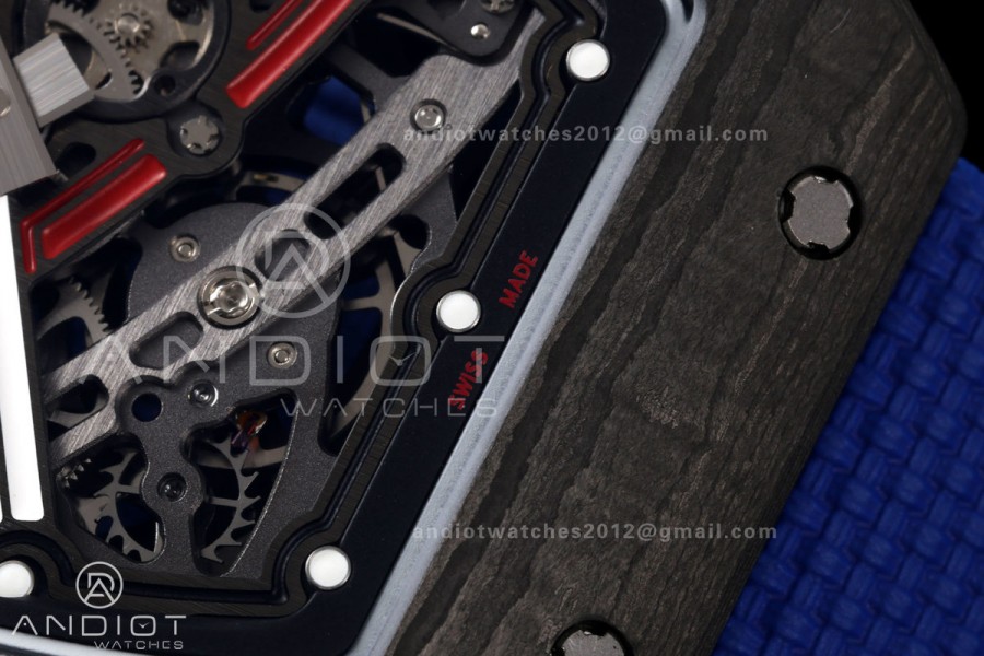RICH Maker's 1:1 RM67-02 Black NTPT France Blue/Red/White Skeleton Dial CRMA7 Super Clone Pro V2