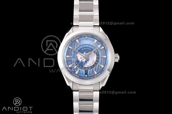 Aqua Terra Worldtimer VRSF 1:1 Best Edition Summer Blue Dial on SS Bracelet A8938