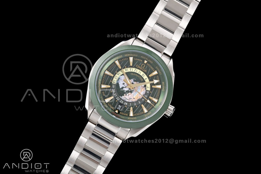 Aqua Terra Worldtimer VRSF 1:1 Best Edition Green Bezel Green Dial on SS Bracelet A8938