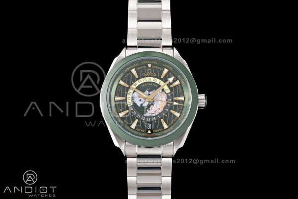 Aqua Terra Worldtimer VRSF 1:1 Best Edition Green Bezel Green Dial on SS Bracelet A8938