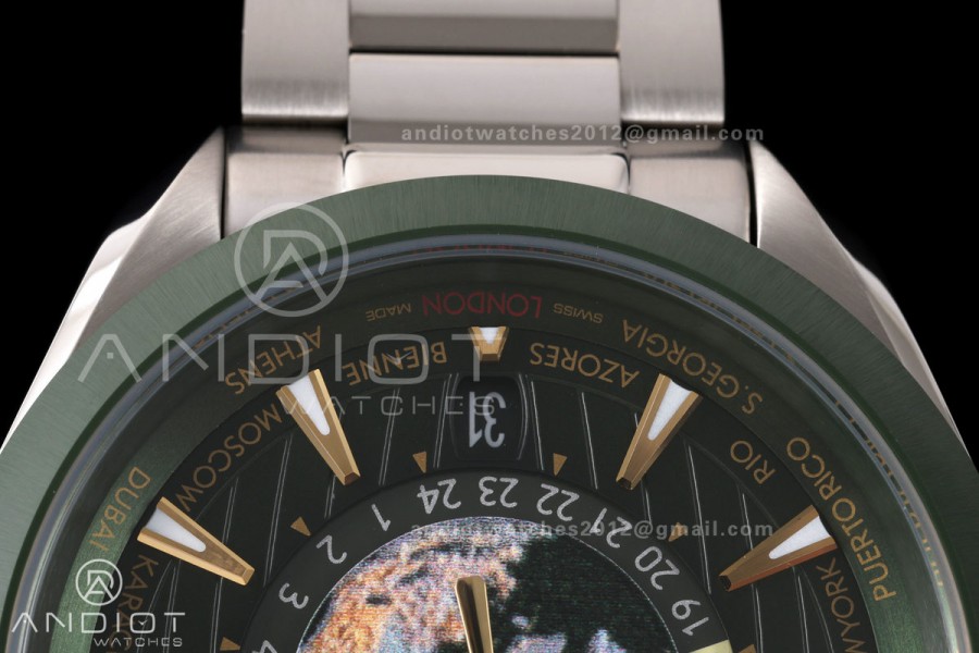 Aqua Terra Worldtimer VRSF 1:1 Best Edition Green Bezel Green Dial on SS Bracelet A8938