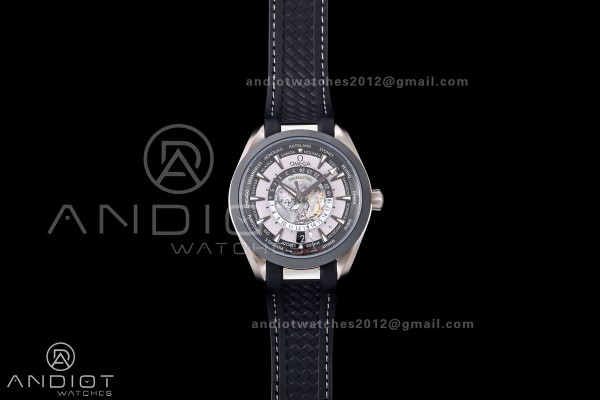 Aqua Terra Worldtimer VRSF 1:1 Best Edition Gray Dial Black Bezel on Black Rubber Strap A8938