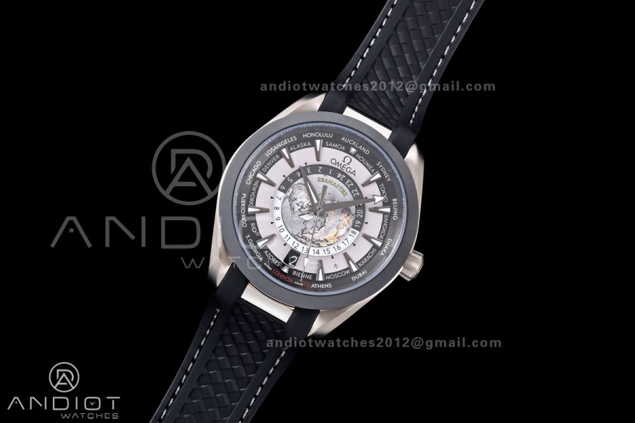 Aqua Terra Worldtimer VRSF 1:1 Best Edition Gray Dial Black Bezel on Black Rubber Strap A8938