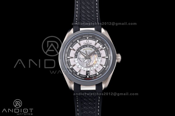 Aqua Terra Worldtimer VRSF 1:1 Best Edition Gray Dial Black Bezel on Black Rubber Strap A8938