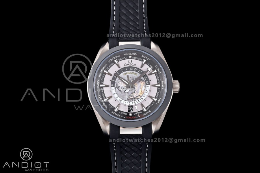 Aqua Terra Worldtimer VRSF 1:1 Best Edition Gray Dial Black Bezel on Black Rubber Strap A8938