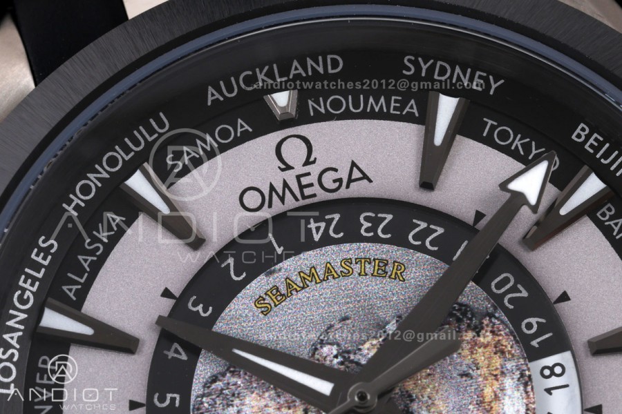 Aqua Terra Worldtimer VRSF 1:1 Best Edition Gray Dial Black Bezel on Black Rubber Strap A8938