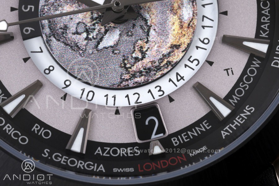 Aqua Terra Worldtimer VRSF 1:1 Best Edition Gray Dial Black Bezel on Black Rubber Strap A8938