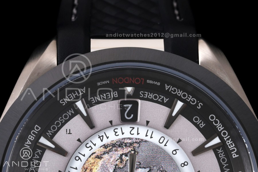 Aqua Terra Worldtimer VRSF 1:1 Best Edition Gray Dial Black Bezel on Black Rubber Strap A8938