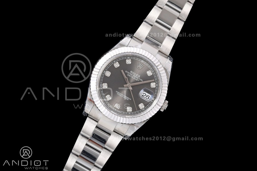DateJust 41 126334 904L SS VSF 1:1 Best Edition Gray Diamonds Dial on Oyster Bracelet VS3235v2 V2s (133g)Free Sprung