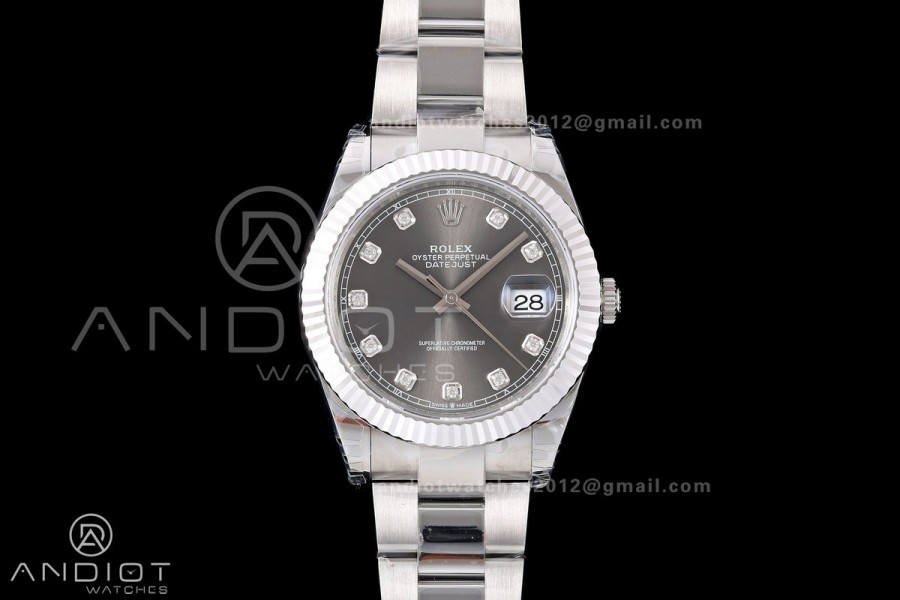DateJust 41 126334 904L SS VSF 1:1 Best Edition Gray Diamonds Dial on Oyster Bracelet VS3235v2 V2s (133g)Free Sprung