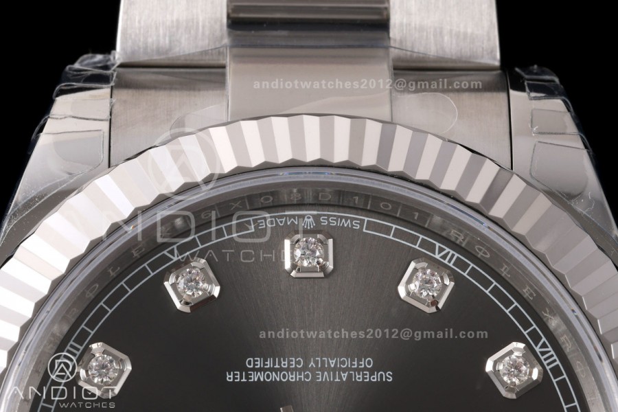 DateJust 41 126334 904L SS VSF 1:1 Best Edition Gray Diamonds Dial on Oyster Bracelet VS3235v2 V2s (133g)Free Sprung