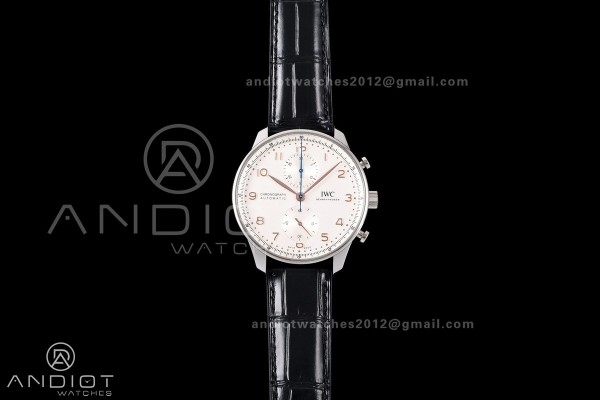 Portugieser Chrono IW371604 OCTA 1:1 Best Edition White/YG Dial on Black Leather Strap DD69355 Super Clone