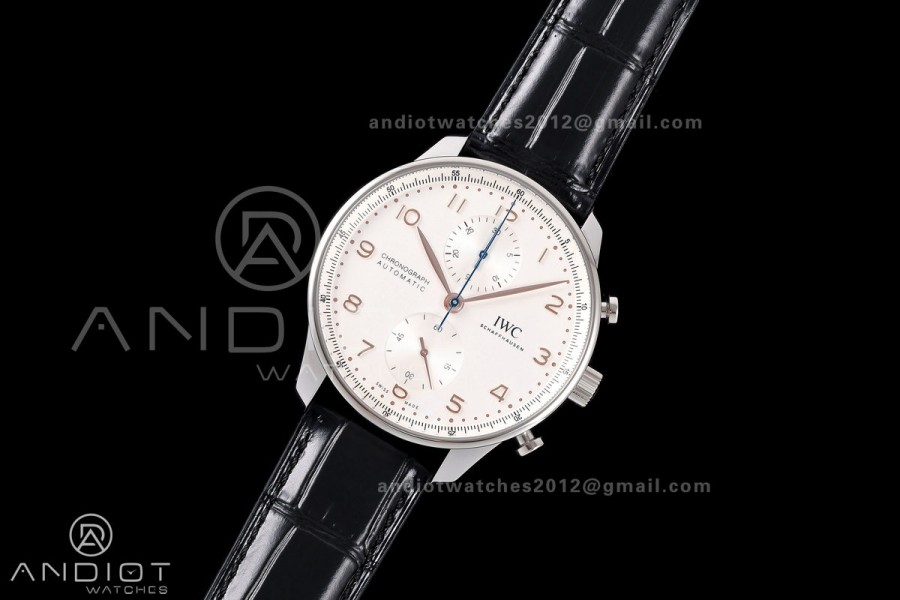 Portugieser Chrono IW371604 OCTA 1:1 Best Edition White/YG Dial on Black Leather Strap DD69355 Super Clone