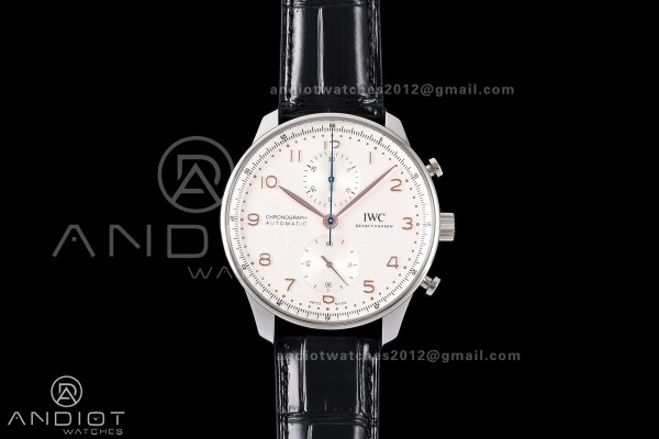 Portugieser Chrono IW371604 OCTA 1:1 Best Edition White/YG Dial on Black Leather Strap DD69355 Super Clone