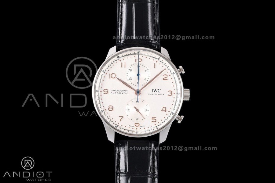Portugieser Chrono IW371604 OCTA 1:1 Best Edition White/YG Dial on Black Leather Strap DD69355 Super Clone