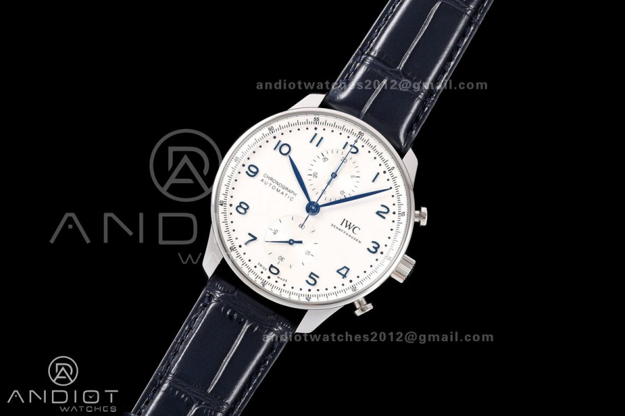 Portugieser Chrono IW371605 OCTA 1:1 Best Edition White/Blue Dial on Blue Leather Strap DD69355 Super Clone
