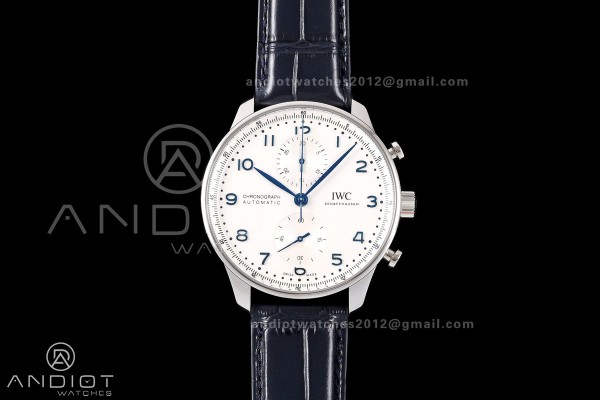Portugieser Chrono IW371605 OCTA 1:1 Best Edition White/Blue Dial on Blue Leather Strap DD69355 Super Clone