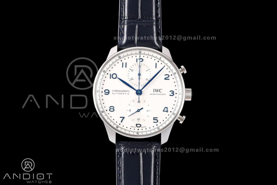 Portugieser Chrono IW371605 OCTA 1:1 Best Edition White/Blue Dial on Blue Leather Strap DD69355 Super Clone