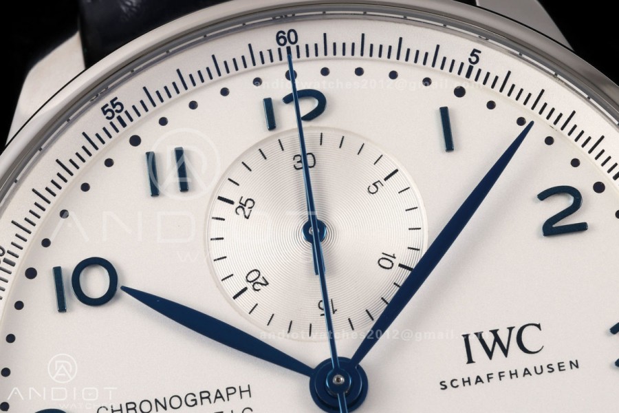 Portugieser Chrono IW371605 OCTA 1:1 Best Edition White/Blue Dial on Blue Leather Strap DD69355 Super Clone