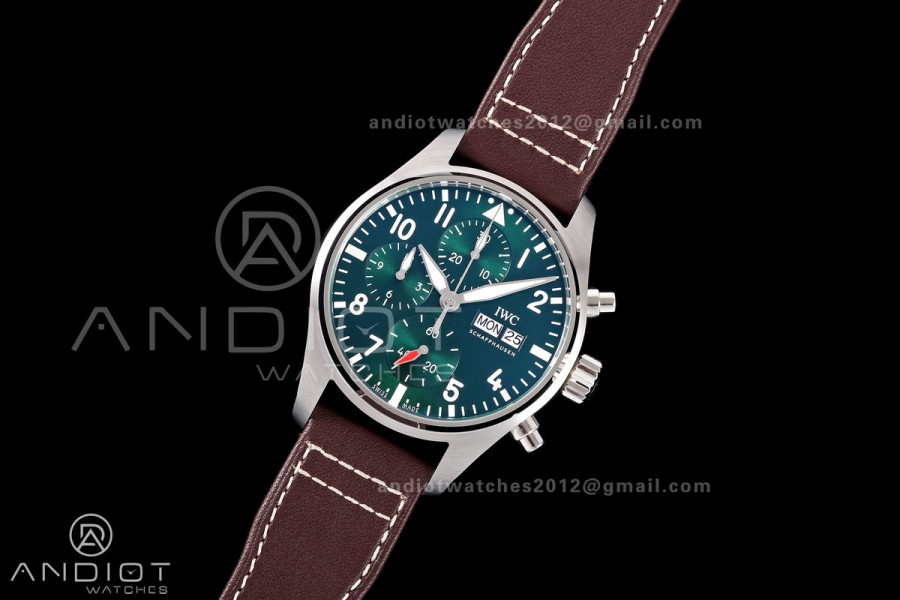 Pilot Chrono IW388103 OCTA 1:1 Best Edition Green Dial on Brown Leather Strap 69385 Super Clone