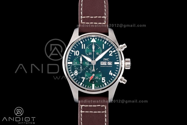 Pilot Chrono IW388103 OCTA 1:1 Best Edition Green Dial on Brown Leather Strap 69385 Super Clone