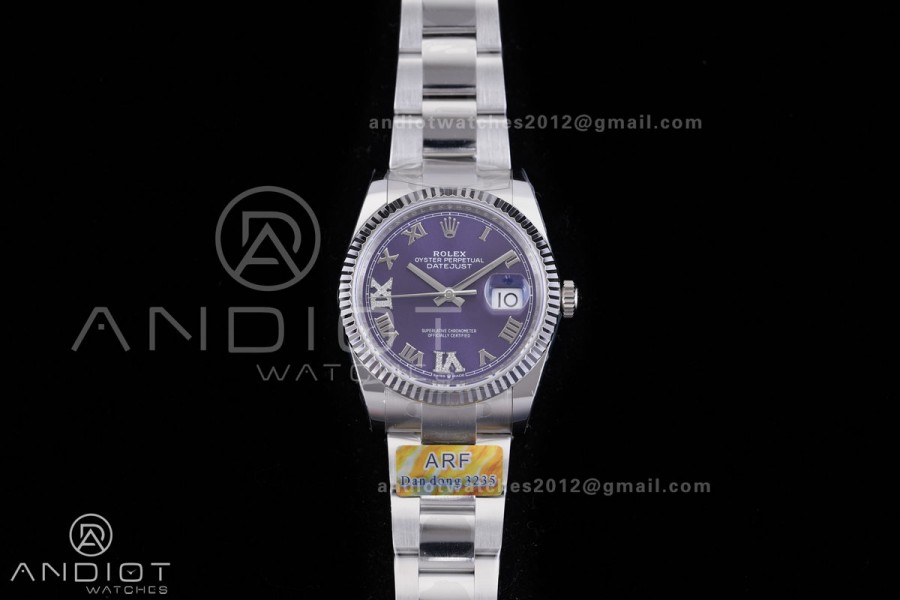 DateJust 36 SS 126234 ARF 1:1 Best Edition Purple Diamonds Roman Dial on Oyster Bracelet DD3235