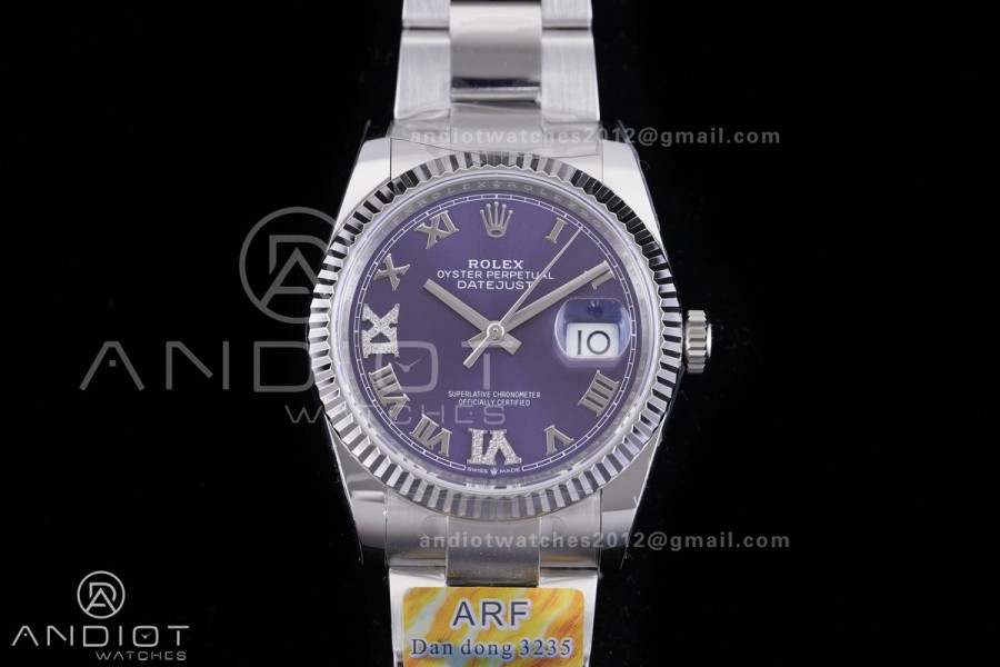 DateJust 36 SS 126234 ARF 1:1 Best Edition Purple Diamonds Roman Dial on Oyster Bracelet DD3235