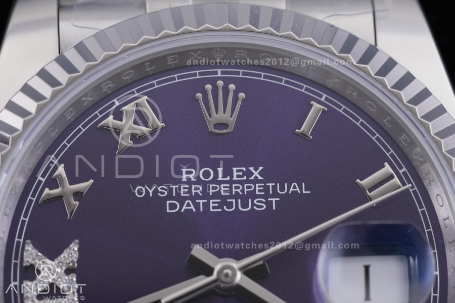 DateJust 36 SS 126234 ARF 1:1 Best Edition Purple Diamonds Roman Dial on Oyster Bracelet DD3235