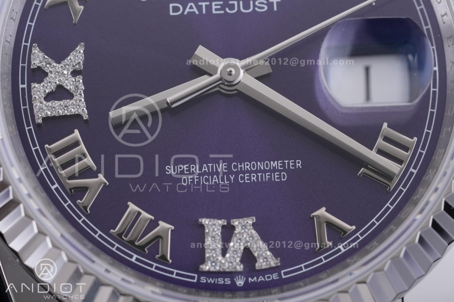 DateJust 36 SS 126234 ARF 1:1 Best Edition Purple Diamonds Roman Dial on Oyster Bracelet DD3235