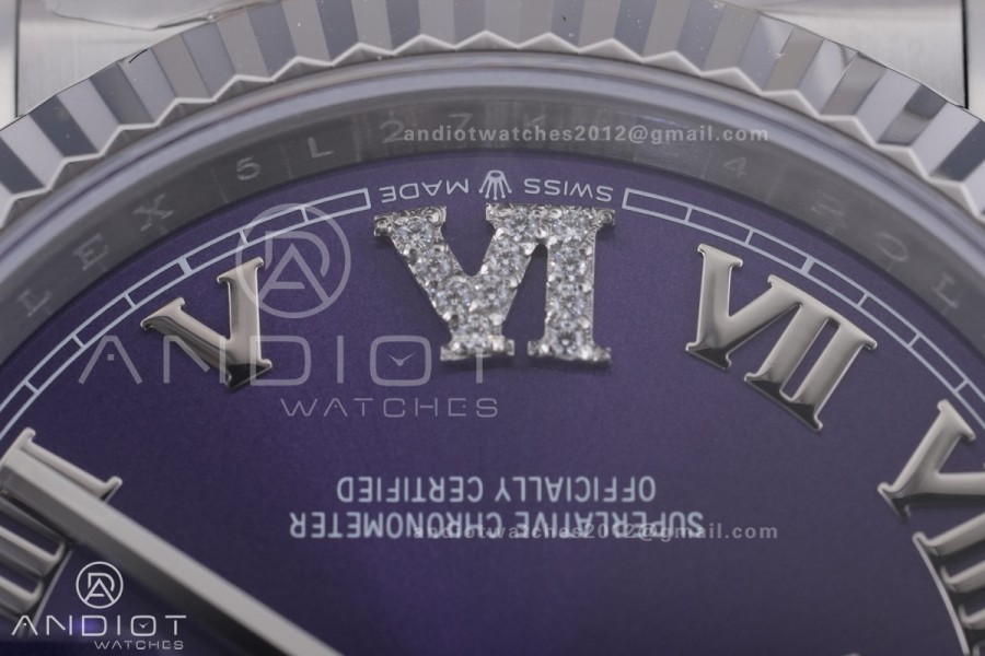 DateJust 36 SS 126234 ARF 1:1 Best Edition Purple Diamonds Roman Dial on Oyster Bracelet DD3235