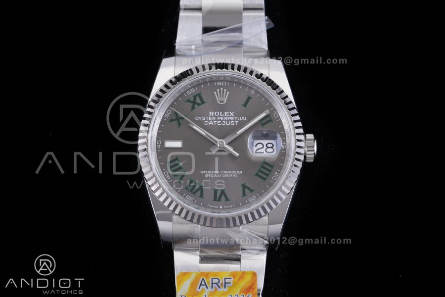 DateJust 36 SS 126234 Wimbledon ARF 1:1 Best Edition Gray Dial Green Roman on Oyster Bracelet DD3235