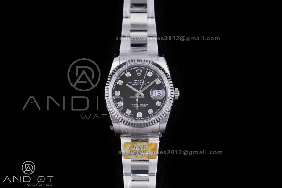 DateJust 36 SS 126234 ARF 1:1 Best Edition Black Diamond Dial on Oyster Bracelet DD3235