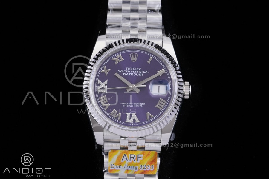 DateJust 36 SS 126234 ARF 1:1 Best Edition Purple Diamonds Roman Dial on Jubilee Bracelet DD3235