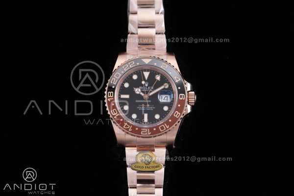 GMT Master II 126715 CHNR Gain Weight  V4 Gold Factory 1:1 Best Edition Black Dial on RG Bracelet VR3285 CHS