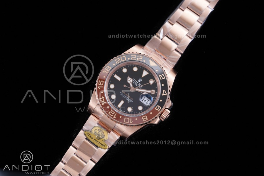 GMT Master II 126715 CHNR Gain Weight  V4 Gold Factory 1:1 Best Edition Black Dial on RG Bracelet VR3285 CHS