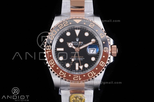GMT-Master II 126711 CHNR Gain Weight V4 Gold Factory 1:1 Best Edition Black Dial On SS/RG Bracelet SH3285 CHS