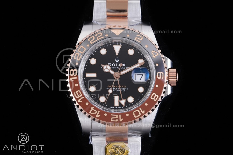 GMT-Master II 126711 CHNR Gain Weight V4 Gold Factory 1:1 Best Edition Black Dial On SS/RG Bracelet SH3285 CHS