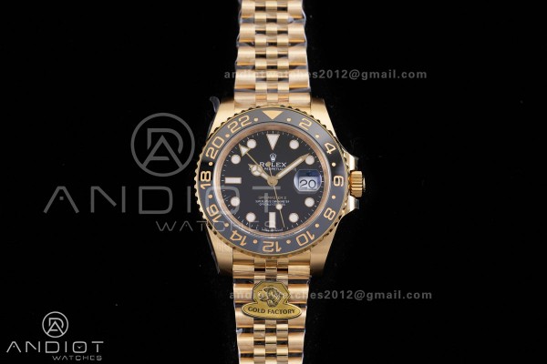 GMT Master II 126718 GRNR Gain Weight V4 Gold Factory 1:1 Best Edition Black Dial On YG Jubilee Bracelet SH3285 CHS